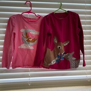 Mini Boden Pink and Red Animal Print Long Sleeve Tees
